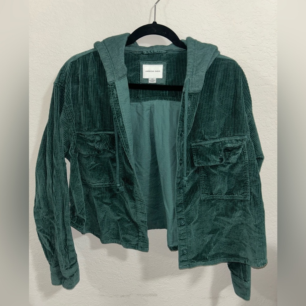 American Eagle LARGE Corduroy Cropped Jacket Green